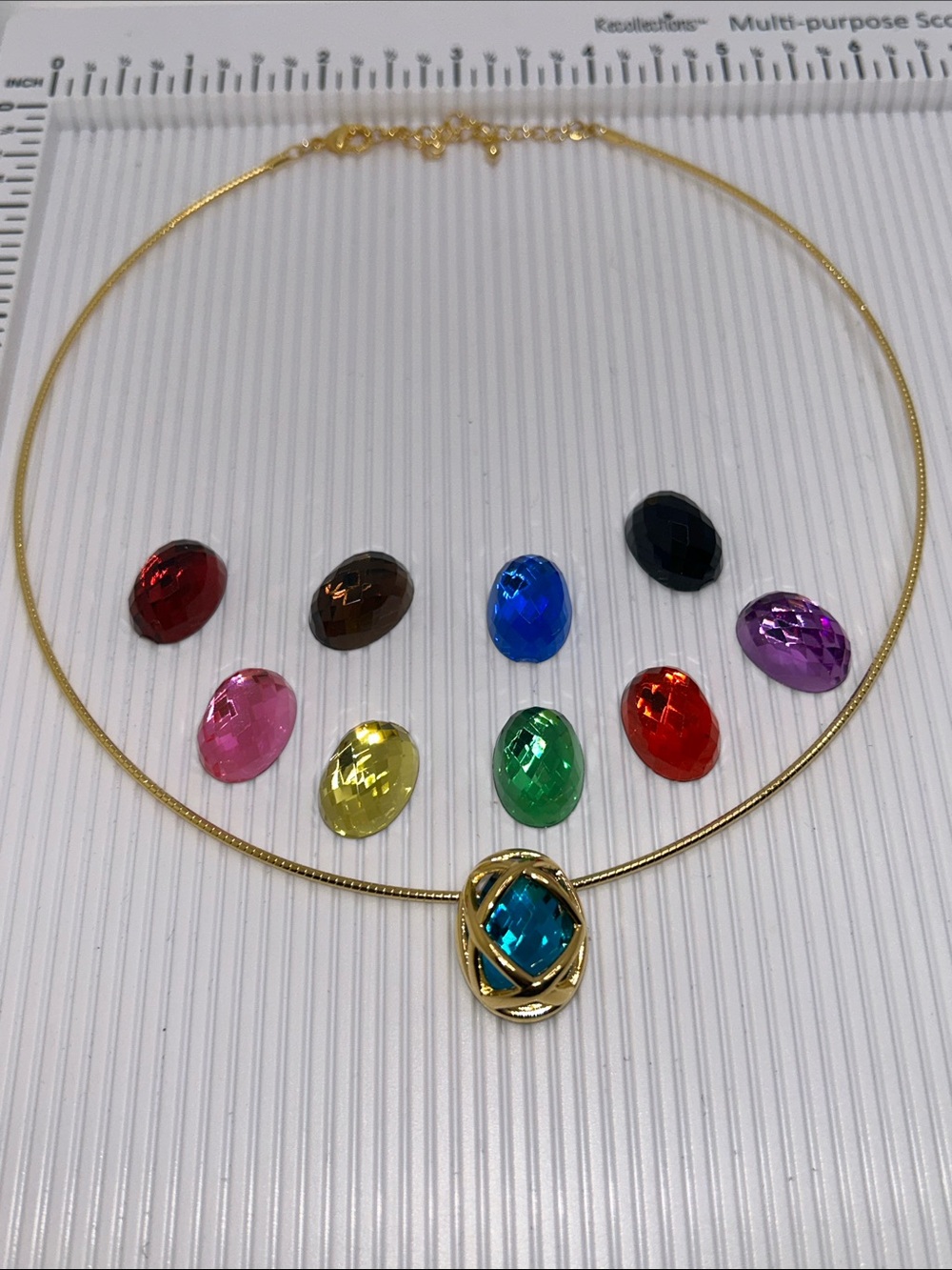 Vintage Joan Rivers Gold Collar Interchangeable Necklace with Ten Acrylic Stones